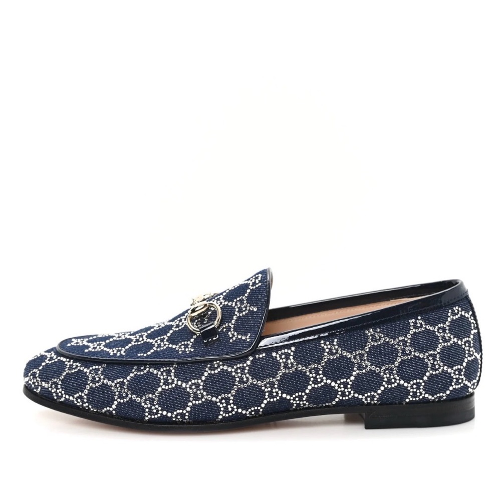 GUCCI New Denim Crystal GG Monogram Womens 1953 Horsebit Jordaan Loafer Blue 37